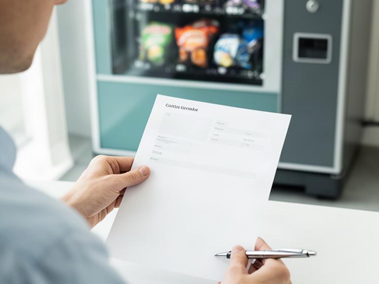Persona che consulta una scheda di contatto per il servizio distributori automatici