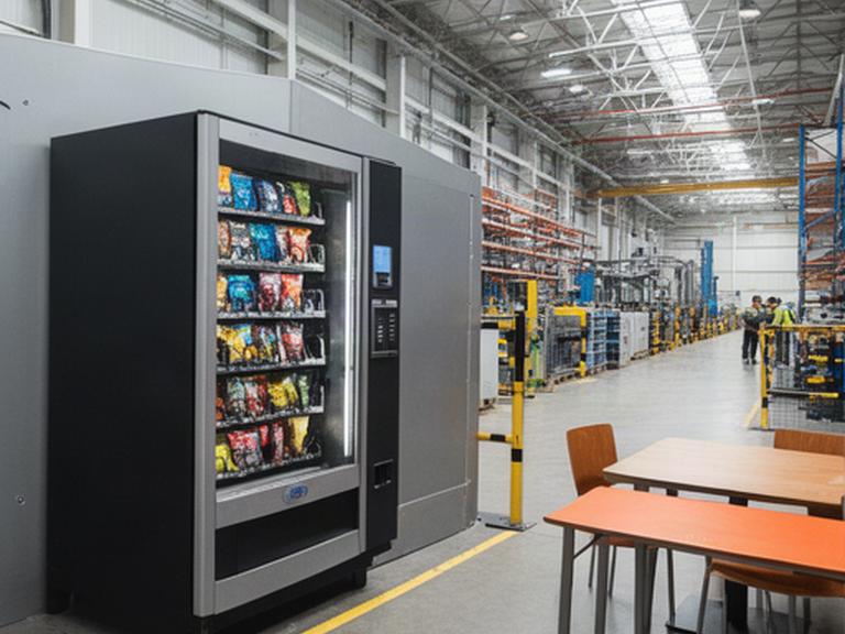 Distributore automatico installato in un capannone produttivo accanto a un